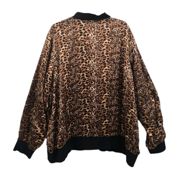 Women’s Leopard Print Bomber Jacket Zip Up Animal Print Coat Size 3XL Silk - Picture 11 of 12